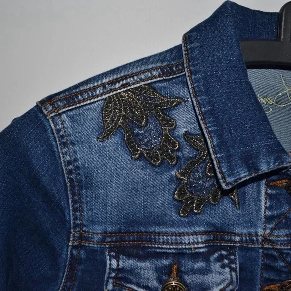 Desigual Floral Print Denim Jacket Blue size 42 or M - Picture 4 of 12